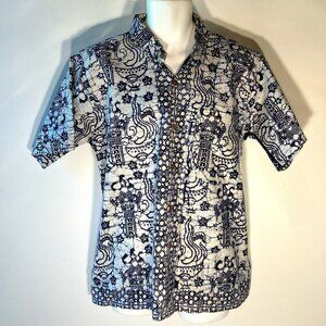 Bali Bagus Batik NWOT Vintage Men's Navy Print Camp Shirt Bali Resort 70's Retro
